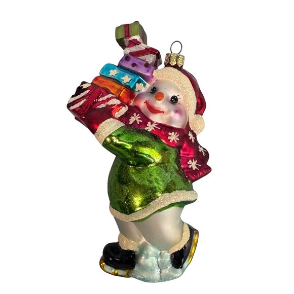 Summit Blown Glass Christmas Ornament Snowman Multicolor Handcrafted 4.5 Inches - Picture 2 of 5